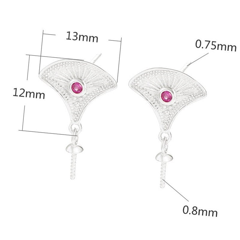 Crystals Leaf Cup Pin Stud Earrings Setting Bezel Sterling Silver Gold Fine 925 12x13mm For One Pearl Bead No Prongs DIY Jewelry Wholesale