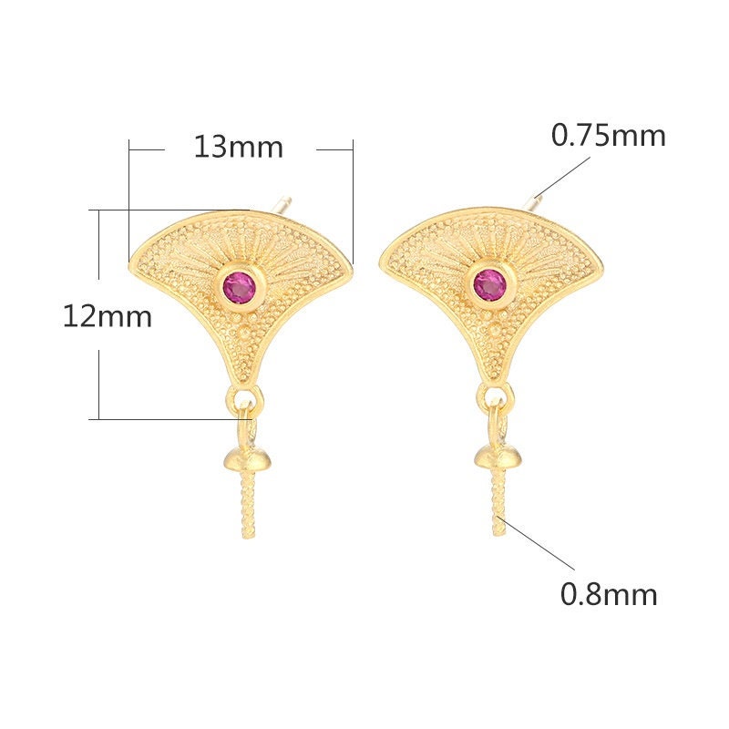 Crystals Leaf Cup Pin Stud Earrings Setting Bezel Sterling Silver Gold Fine 925 12x13mm For One Pearl Bead No Prongs DIY Jewelry Wholesale