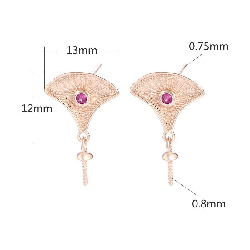 Crystals Leaf Cup Pin Stud Earrings Setting Bezel Sterling Silver Gold Fine 925 12x13mm For One Pearl Bead No Prongs DIY Jewelry Wholesale