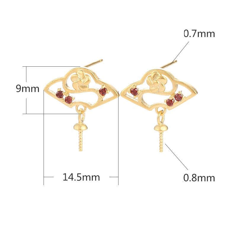 Crystals Flower Pin Stud Earrings Blank Setting Sterling Silver Rose Gold Fine 925 9x14.5mm For One Pearl No Prongs DIY Jewelry Wholesale