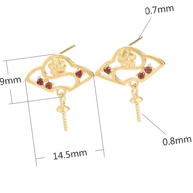 Crystals Flower Pin Stud Earrings Blank Setting Sterling Silver Rose Gold Fine 925 9x14.5mm For One Pearl No Prongs DIY Jewelry Wholesale