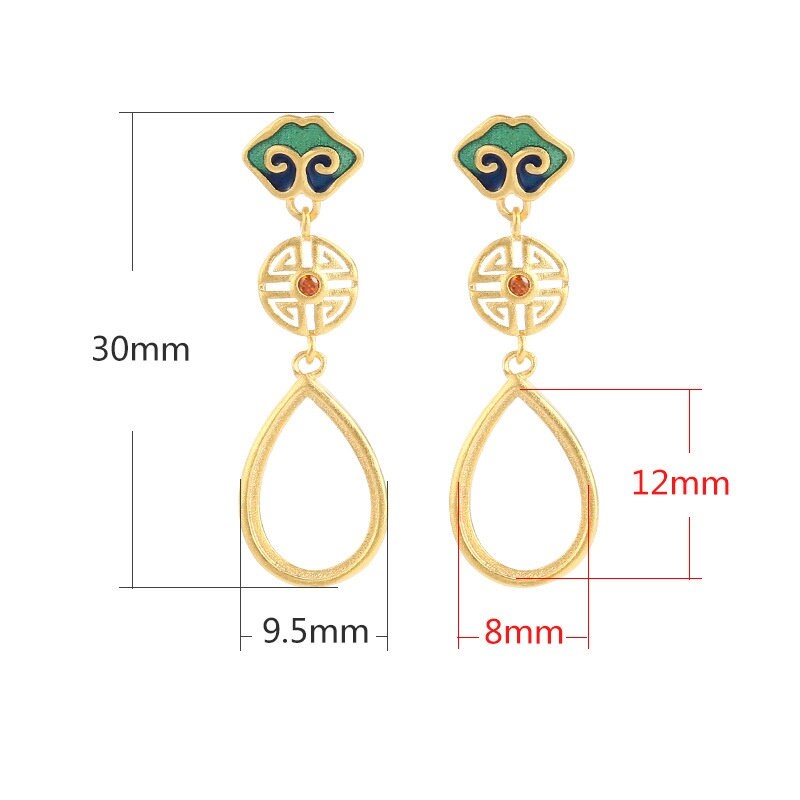 Ethno Pattern Teardrop Earrings Stud Blank Setting Sterling Silver Gold Bezel Fine 925 8x12 mm For One Stone No Prongs DIY Jewelry Wholesale