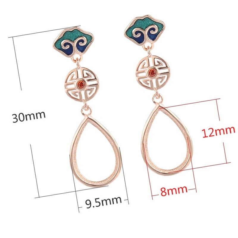 Ethno Pattern Teardrop Earrings Stud Blank Setting Sterling Silver Gold Bezel Fine 925 8x12 mm For One Stone No Prongs DIY Jewelry Wholesale