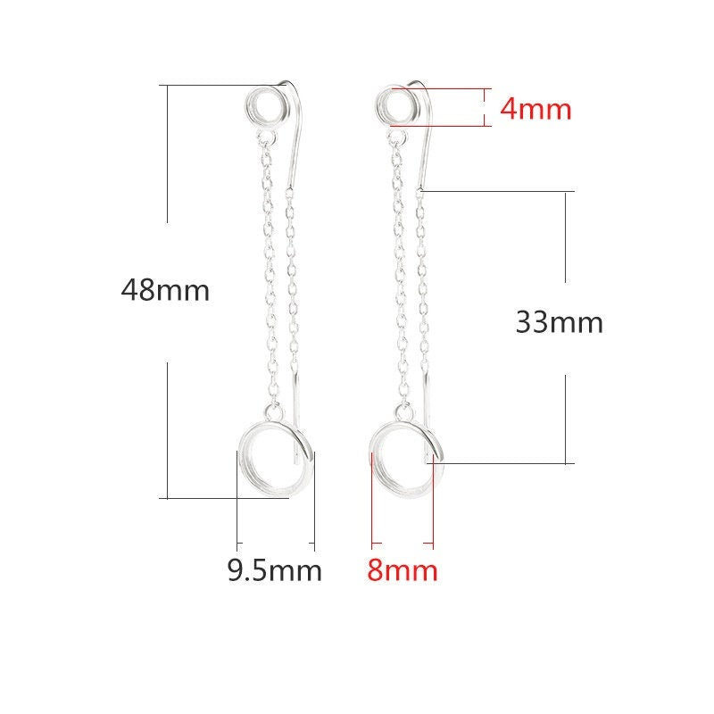 Round Chain Base Hook Earrings Setting Sterling Silver Rose Gold Fine 925 4x4mm 8x8mm For Two Stones No Prongs DIY Jewelry Wholesale