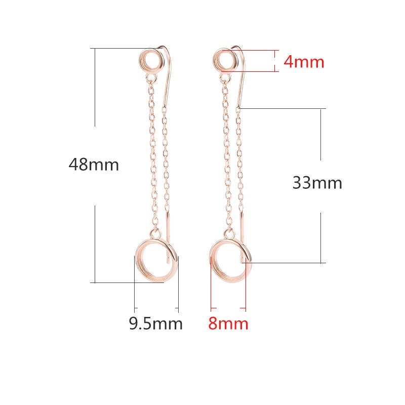 Round Chain Base Hook Earrings Setting Sterling Silver Rose Gold Fine 925 4x4mm 8x8mm For Two Stones No Prongs DIY Jewelry Wholesale