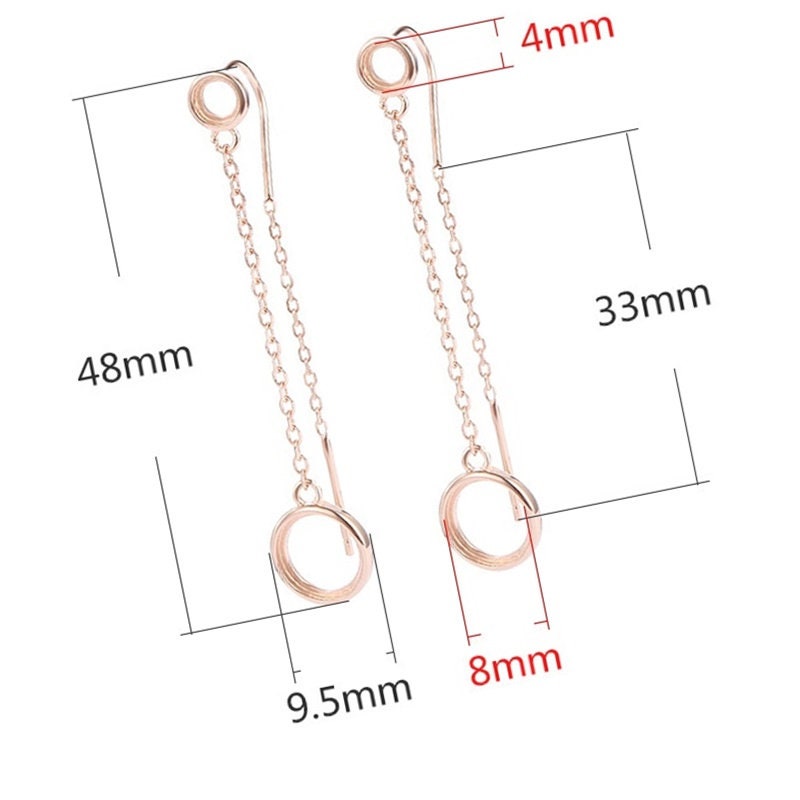 Round Chain Base Hook Earrings Setting Sterling Silver Rose Gold Fine 925 4x4mm 8x8mm For Two Stones No Prongs DIY Jewelry Wholesale