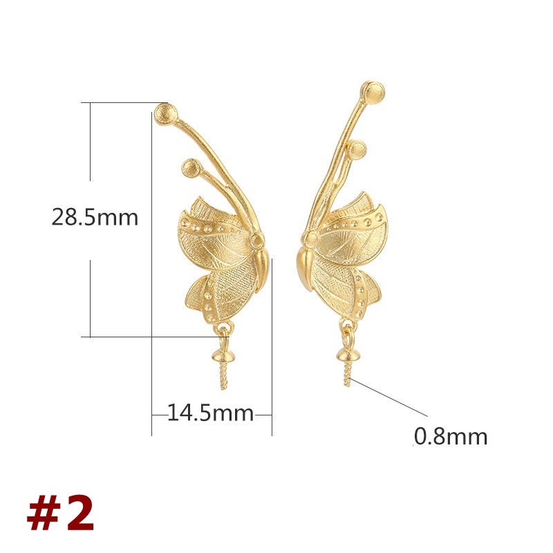 Vintage Butterfly Cup Pin Earrings Stud Setting Base Sterling Silver Gold Fine 925 14.5x28.5mm For One Pearl No Prongs DIY Jewelry Wholesale