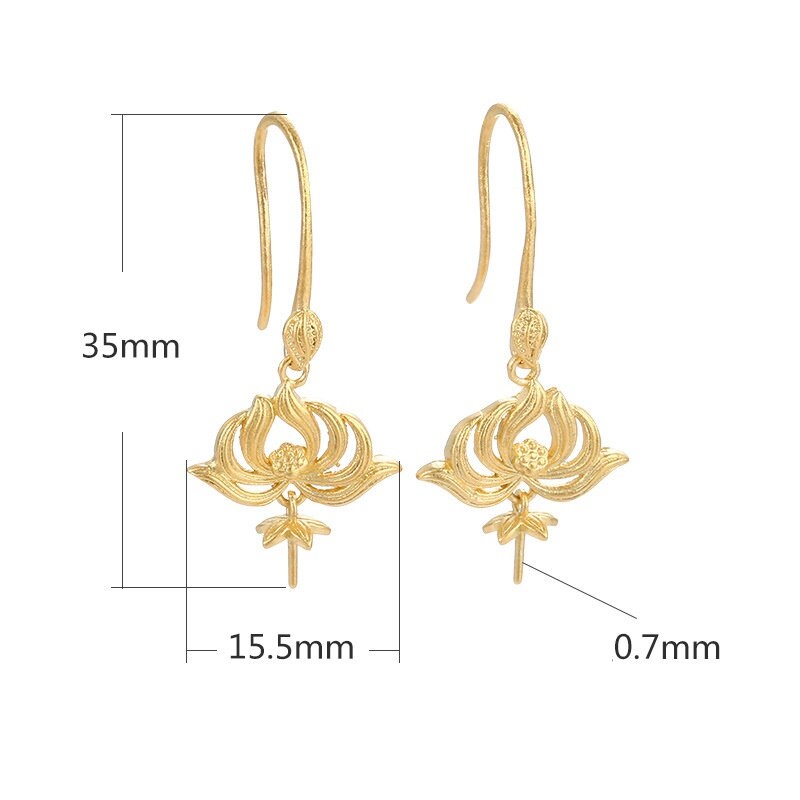 Vintage Flower Leaf Cup Earrings Hook Setting Fine Sterling Silver Gold 925 15.5x35 mm For One Pearl Bead No Prongs DIY Jewelry Wholesale