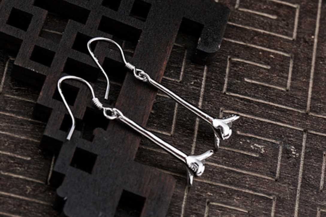 Bellflower Cup Pin Earrings Hook Setting Fine Sterling Silver White Gold 925 5-10 mm For One Pearl Bead No Prongs DIY Jewelry Wholesale