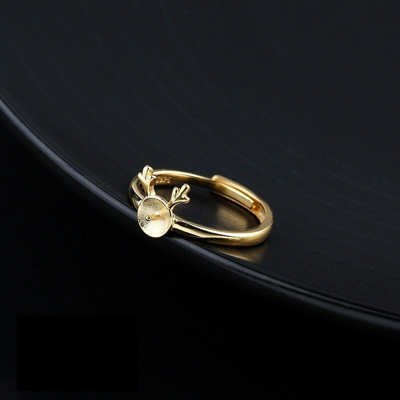 Ring Blank Setting 1pc Sterling Silver 925 Deer Horns Shape Cup Pin Base Gold Fine 6mm For One Pearl Bead Adjustable No Prongs Wholesale