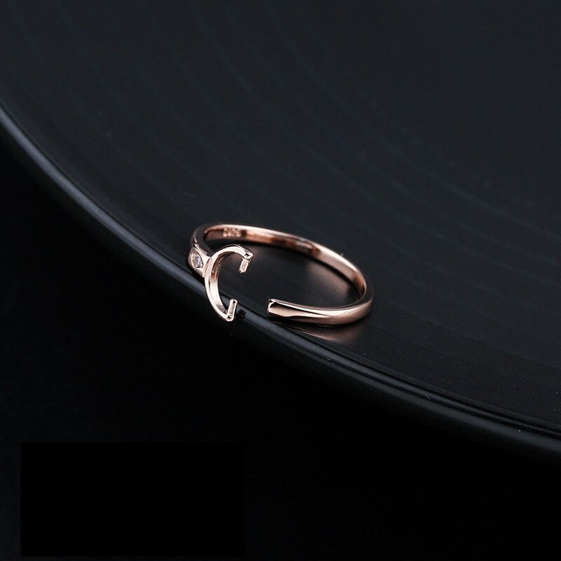 Ring Blank Setting 1pc Sterling Silver 925 Buckle Clip Base No Prongs Rose Gold Fine 3.5x6mm For One Pearl Bead Adjustable Wholesale