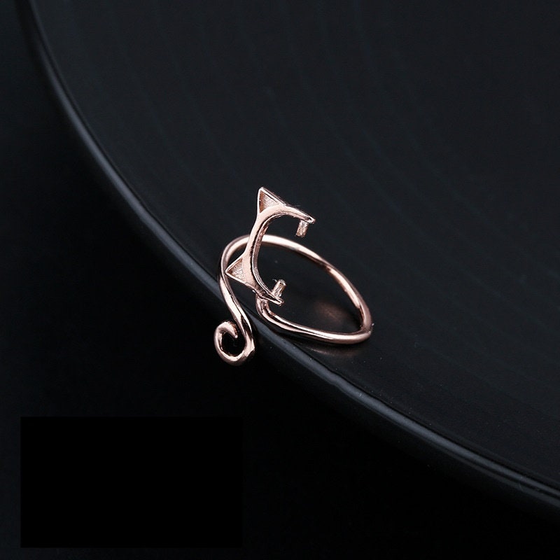 Ring Blank Setting 1pc Sterling Silver 925 Cat Ears Buckle Clip Base Rose Gold Adjustable Fine 3x6.5mm For One Pearl No Prongs Wholesale