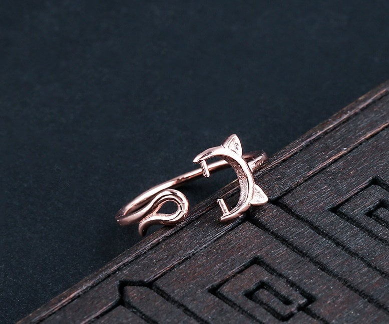 Ring Blank Setting 1pc Sterling Silver 925 Cat Ears Buckle Clip Base Rose Gold Fine 3x6mm For One Pearl Adjustable No Prongs Wholesale