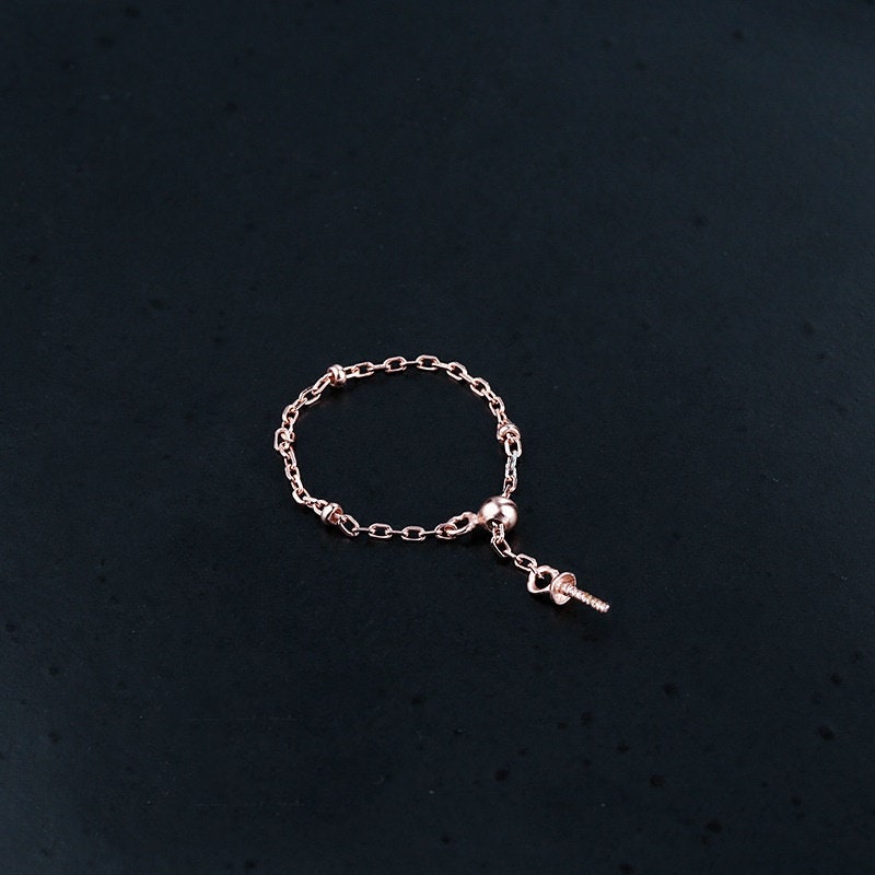 Ring Blank Setting 1pc Sterling Silver 925 Chain Cup Pin Base Bezel Rose Gold Fine 4-6mm For One Pearl Bead Adjustable No Prongs Wholesale