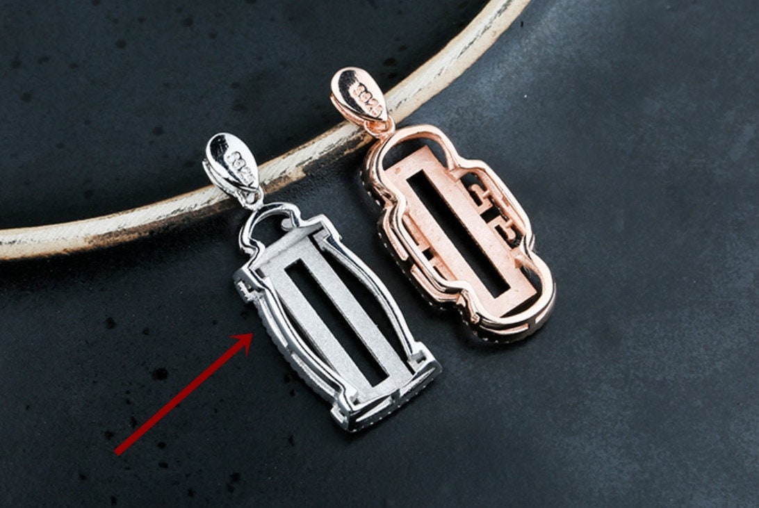 Vintage Rectangle Pendant Setting Base Sterling Silver Rose Gold Fine 925 5x19mm For One Stone Gemstone No Prongs DIY Jewelry Wholesale