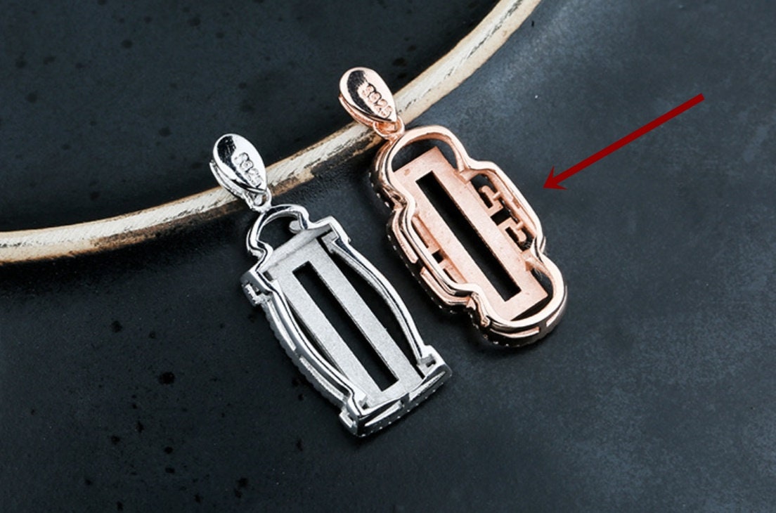 Vintage Rectangle Pendant Setting Tray Bulk Sterling Silver Rose Gold Fine 925 5x19mm For One Stone Gemstone No Prongs DIY Jewelry Wholesale