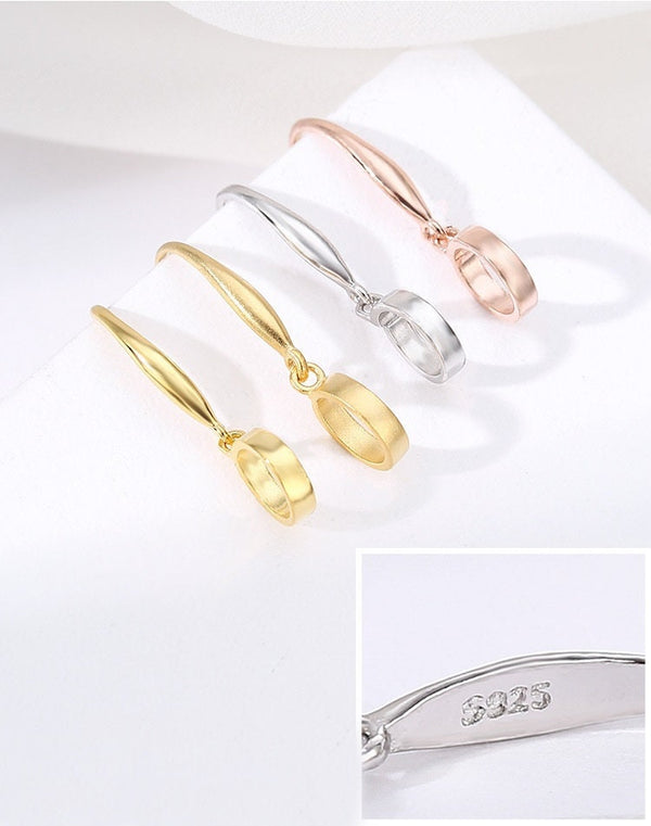 Round Oval Buckle Clip Hook Earrings Setting Bezel Sterling Silver Rose Gold Fine 925 5x6 mm For One Bead No Prongs DIY Jewelry Wholesale