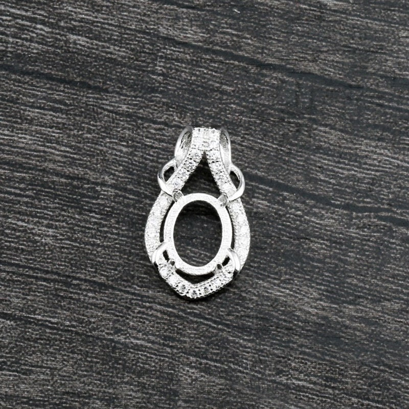 Crystals Teardrop Oval Pendant Setting Sterling Silver White Gold Fine 925 8x10mm For One Stone Gemstone Four Prongs DIY Jewelry Wholesale