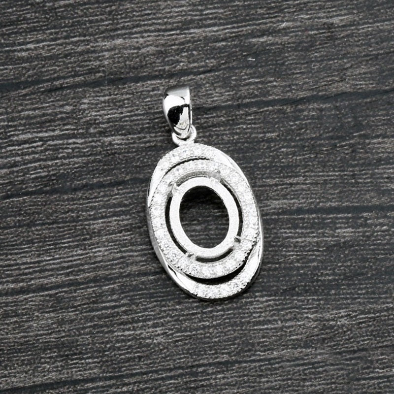 Crystals Oval Base Pendant Setting Sterling Silver White Gold Fine 925 8x10mm For One Stone Gemstone Four Prongs DIY Jewelry Wholesale