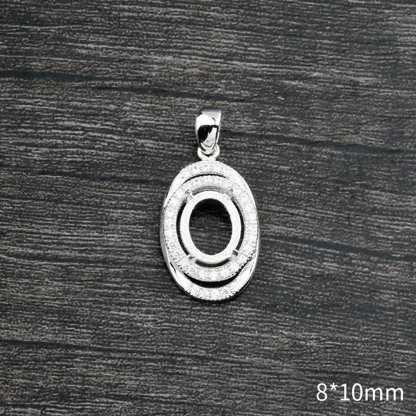 Crystals Oval Base Pendant Setting Sterling Silver White Gold Fine 925 8x10mm For One Stone Gemstone Four Prongs DIY Jewelry Wholesale