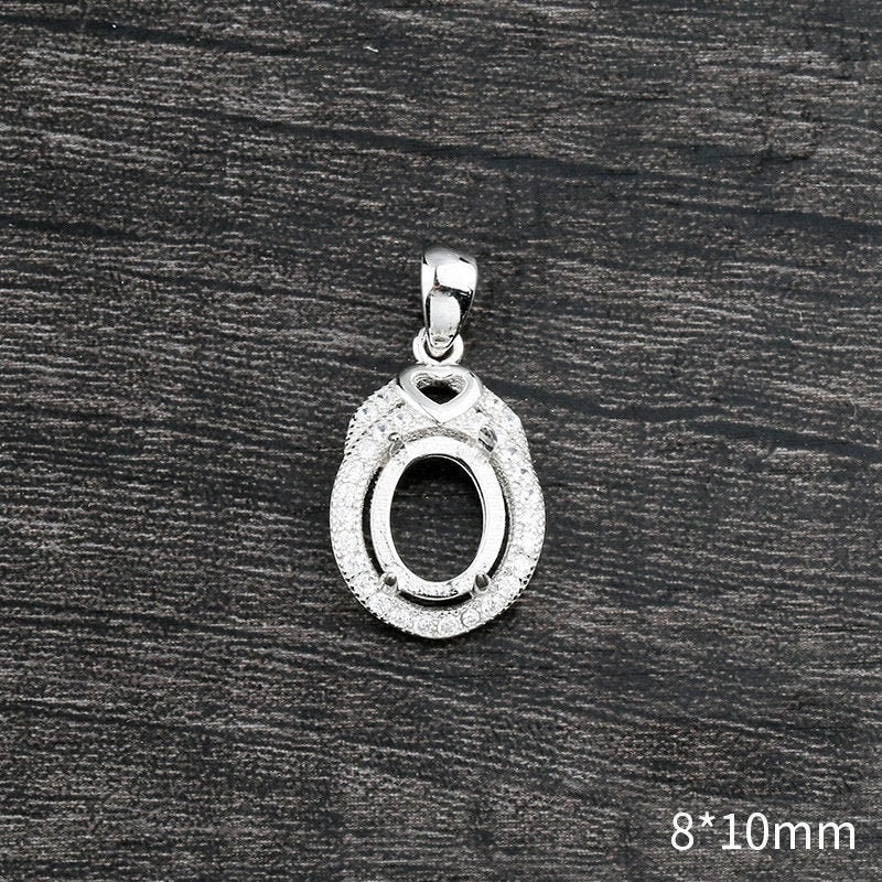 Crystals Oval Pendant Setting Tray Bulk Sterling Silver White Gold Fine 925 8x10mm For One Stone Gemstone Four Prongs DIY Jewelry Wholesale