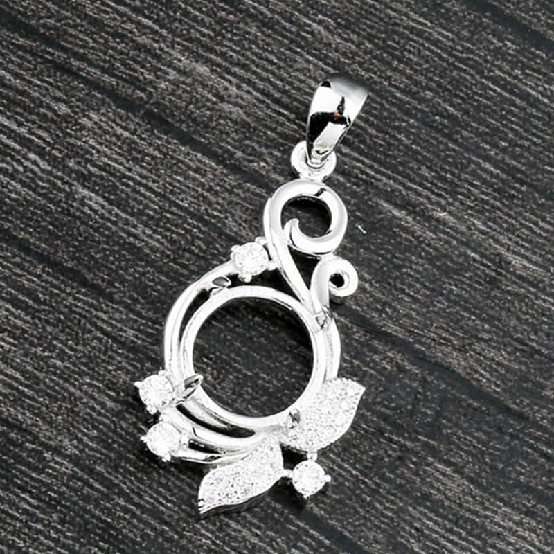 Crystals Flower Round Pendant Setting Sterling Silver White Gold Fine 925 10x10mm For One Stone Gemstone Four Prongs DIY Jewelry Wholesale