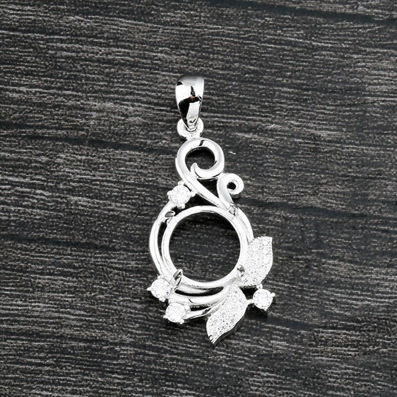 Crystals Flower Round Pendant Setting Sterling Silver White Gold Fine 925 10x10mm For One Stone Gemstone Four Prongs DIY Jewelry Wholesale