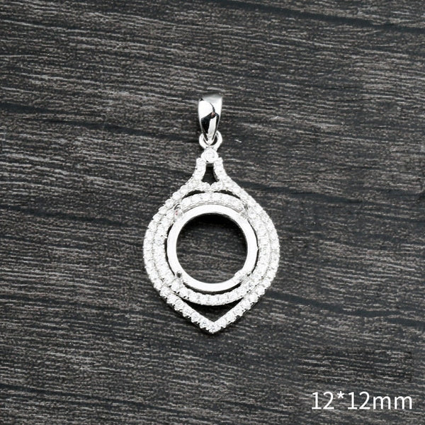 Crystals Leaf Round Pendant Setting Sterling Silver White Gold Fine 925 12x12mm For One Stone Gemstone Four Prongs DIY Jewelry Wholesale