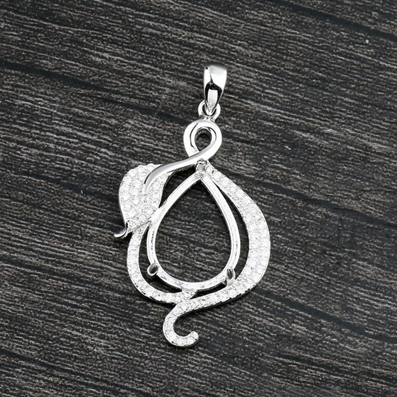 Crystals Leaf Teardrop Base Pendant Setting Sterling Silver White Gold Fine 925 12x16mm For One Stone Three Prongs DIY Jewelry Wholesale