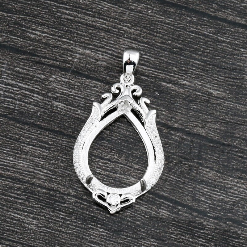 Crystals Teardrop Base Pendant Setting Bulk Sterling Silver White Gold Fine 925 14x18mm For One Stone Three Prongs DIY Jewelry Wholesale