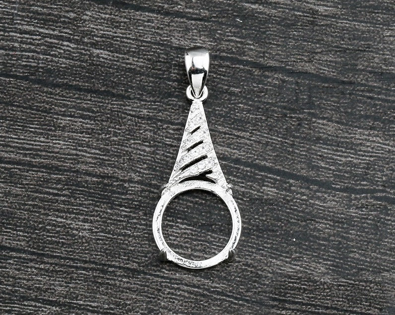 Crystals Cone Round Pendant Four Prongs Setting Sterling Silver White Gold Fine 925 12x12mm For One Stone Gemstone DIY Jewelry Wholesale