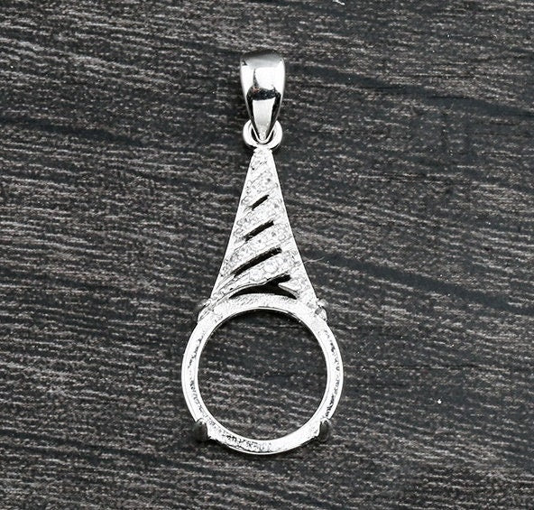 Crystals Cone Round Pendant Four Prongs Setting Sterling Silver White Gold Fine 925 12x12mm For One Stone Gemstone DIY Jewelry Wholesale