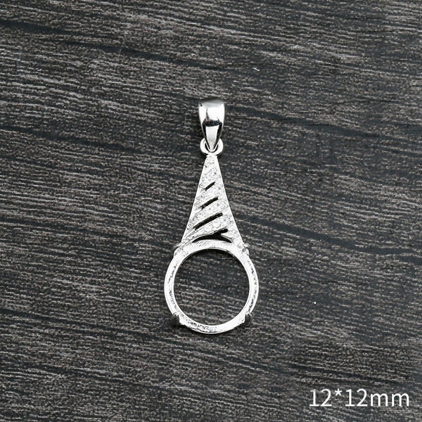 Crystals Cone Round Pendant Four Prongs Setting Sterling Silver White Gold Fine 925 12x12mm For One Stone Gemstone DIY Jewelry Wholesale