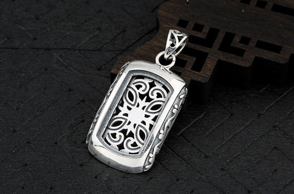 Vintage Flower Rectangle Base Pendant Setting Fine Sterling Silver 925 12.5x22mm For One Stone Gemstone No Prongs DIY Jewelry Wholesale