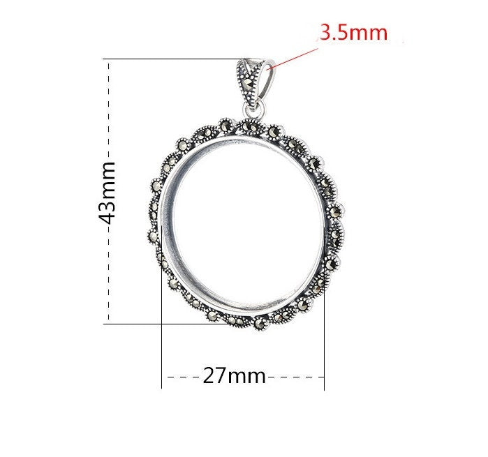 Retro Circle Round Base Pendant Setting Tray Bulk Sterling Silver Fine 925 27mm For One Stone Gemstone No Prongs DIY Jewelry Wholesale