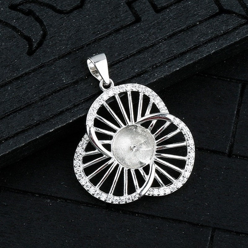 Crystals Flower Cup Pin Base Pendant Blank Setting Sterling Silver White Gold Fine 925 8-10mm For One Pearl No Prongs DIY Jewelry Wholesale