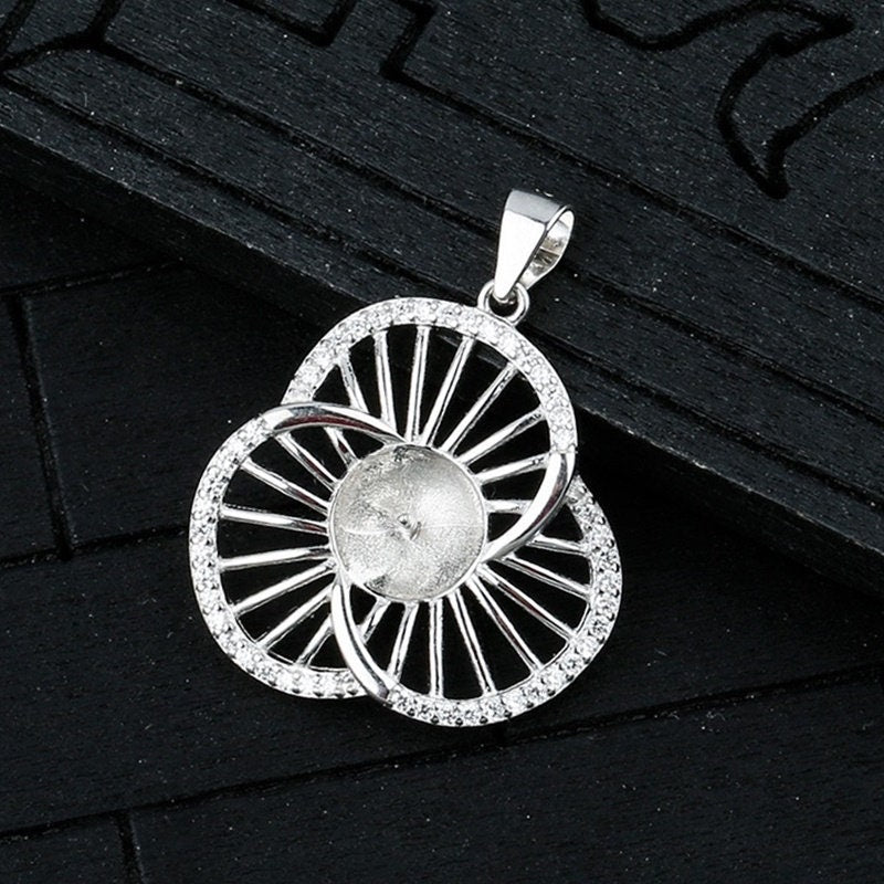 Crystals Flower Cup Pin Base Pendant Blank Setting Sterling Silver White Gold Fine 925 8-10mm For One Pearl No Prongs DIY Jewelry Wholesale