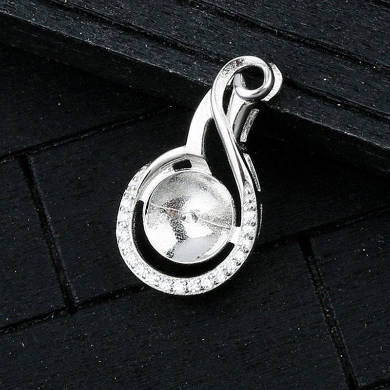 Crystals Leaf Cup Pin Base Pendant Setting Sterling Silver White Gold Fine 925 8-10mm For One Pearl Bead No Prongs DIY Jewelry Wholesale