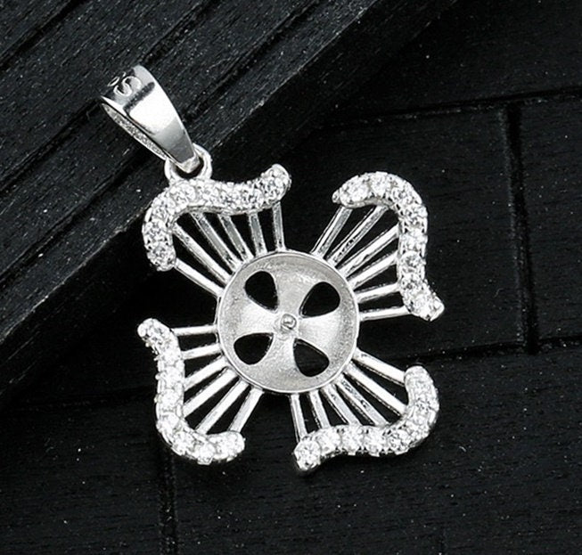 Crystals Flower Cup Pin Base Pendant Blank Setting Sterling Silver White Gold Fine 925 8-10mm For One Pearl No Prongs DIY Jewelry Wholesale