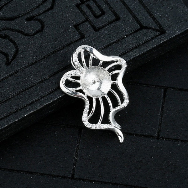 Crystals Flower Cup Pin Base Pendant Setting Base Sterling Silver White Gold Fine 925 8-10mm For One Pearl No Prongs DIY Jewelry Wholesale