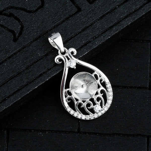 Crystals Gift Bag Cup Pin Base Pendant Setting Sterling Silver White Gold Fine 925 8-10mm For One Pearl Bead No Prongs DIY Jewelry Wholesale