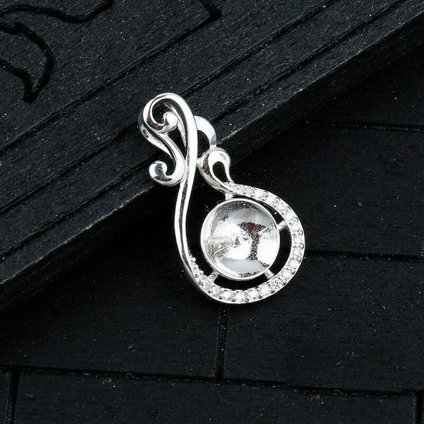 Crystals Leaf Cup Pin Base Pendant Setting Sterling Silver White Gold Fine 925 8-10mm For One Pearl Bead No Prongs DIY Jewelry Wholesale