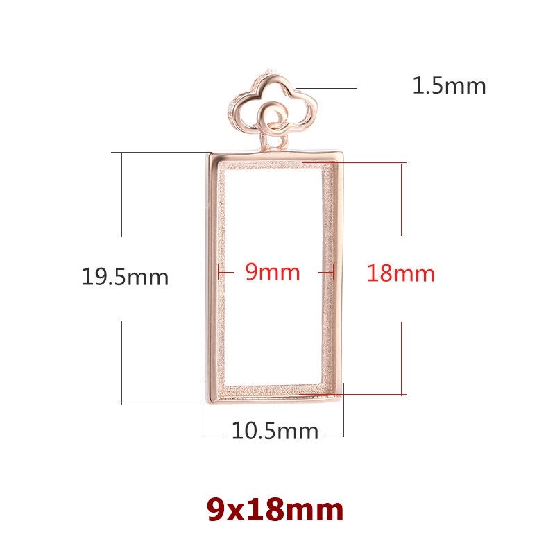 Vintage Rectangle Base Pendant Setting Fine Sterling Silver Rose Gold 925 8-20 mm For One Stone Gemstone No Prongs DIY Jewelry Wholesale