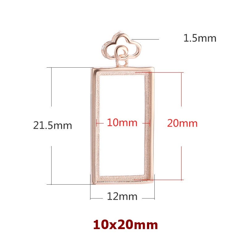 Vintage Rectangle Base Pendant Setting Fine Sterling Silver Rose Gold 925 8-20 mm For One Stone Gemstone No Prongs DIY Jewelry Wholesale