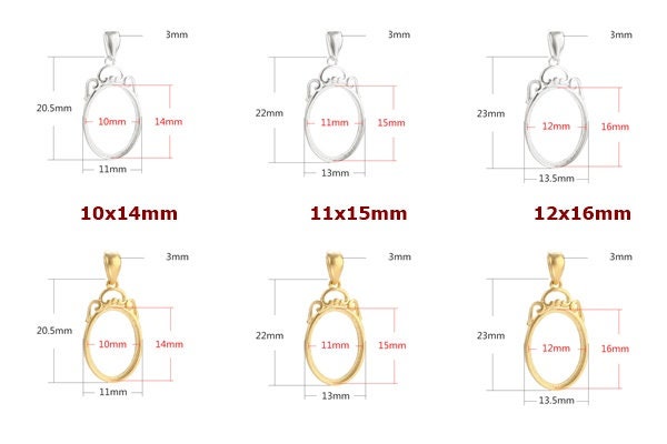 Buddhist Style Vintage Oval Base Pendant No Prongs Setting Sterling Silver Gold Fine 925 10-16 mm For One Stone DIY Jewelry Wholesale