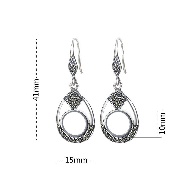 Retro Ethno Teardrop Round Base Earrings Hook Setting Sterling Silver Fine 925 10 mm For One Stone Gemstone No Prongs DIY Jewelry Wholesale