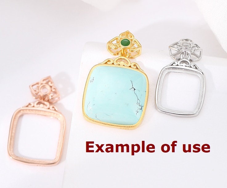 Vintage Square Round Base Pendant Setting Fine Sterling Silver Rose Gold 925 10-16 mm For Two Stones No Prongs DIY Jewelry Wholesale