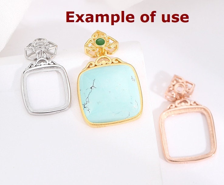 Vintage Square Round Base Pendant Setting Fine Sterling Silver Rose Gold 925 10-16 mm For Two Stones No Prongs DIY Jewelry Wholesale