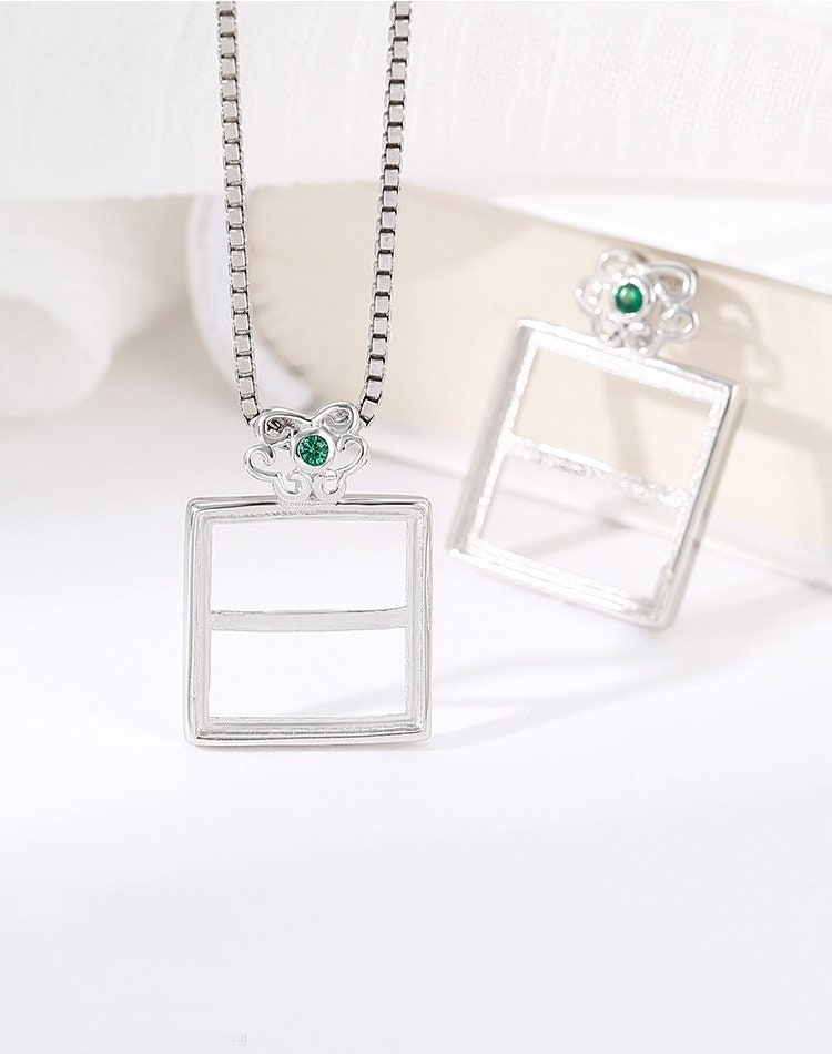 Square Vintage Base Pendant Setting Fine Sterling Silver Rose Gold 925 11-13 mm For One Stone Gemstone No Prongs DIY Jewelry Wholesale