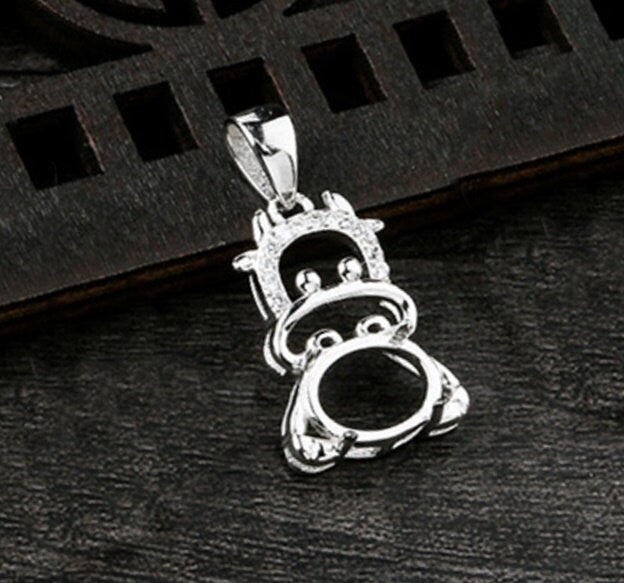 Crystals Funny Cow Oval Base Pendant Setting Bezel Sterling Silver White Gold Fine 925 7x9mm For One Stone Four Prongs DIY Jewelry Wholesale